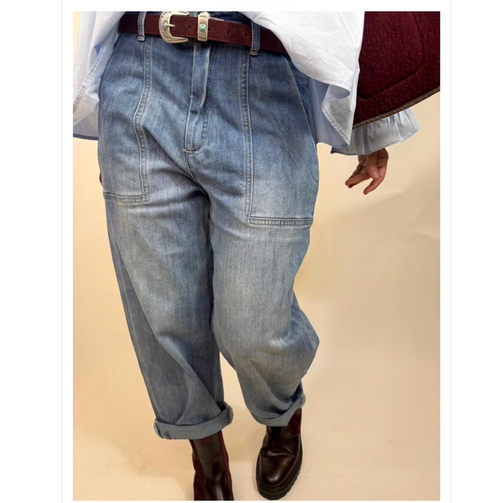 Jeans Basile Melle D Light Wash Denim Utility Cropped Relaxed Fit Jeans 4 NWOT